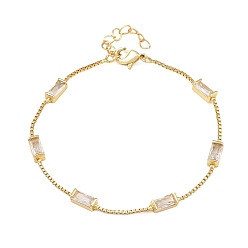 Transparent Armbänder aus Messing mit rechteckigen Zirkonia-Gliederketten, mit Box-Ketten, Gestell, langlebig überzogen, echt 18 k vergoldet, Bleifrei und cadmium frei, Transparent, 6.69 Zoll (17 cm)