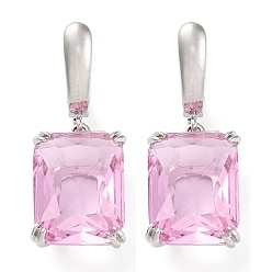 Бледно-Розовый Прямоугольные серьги-кольца с паве из кубического циркония из латуни для женщин, платина, розовый жемчуг, 32x13 мм