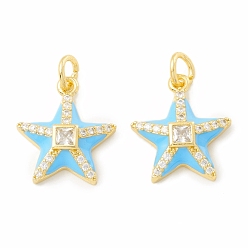 Небесно-голубой Стойка металлическая латунная микропрофилированная кубическая циркония подвески, с эмалью, долговечный, реальный 18 k позолоченный, без кадмия и без свинца, морская звезда, голубой, 18x16x4.5 мм, Перейти кольцо: 6x1 мм, 4 мм внутренним диаметром