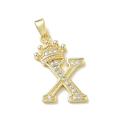 Letter X Латунные микро проложить кубического циркония подвески, без кадмия и без свинца, реальный 18 k позолоченный, Письмо X, 24.5x17.5x4 мм, отверстие : 5.5x3 мм