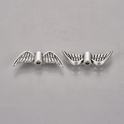 Antique Silver Tibetan Style Alloy Beads, Cadmium Free & Nickel Free & Lead Free, Angel Wing, Antique Silver, 7.5x21.5x3mm, Hole: 1mm