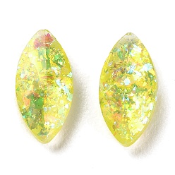 Yellow Resin Imitation Opal Cabochons, Single Face Faceted, Horse Eye, Yellow, 10x5x3.5mm