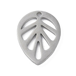 Stainless Steel Color 304 Stainless Steel Pendants, Laser Cut, Leaf, Stainless Steel Color, 12.5x9.5x1mm, Hole: 1mm