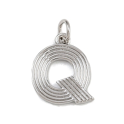 Letter Q Латунные подвески, с целью перехода в кольце, письмо амулеты, стойки покрытие, долговечный, без кадмия и без свинца, платина, Буква Q, 15x15x1.5 мм, отверстие : 3.5 мм