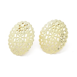 Real 14K Gold Plated Brass Stud Earring Findings, Hollow Out Oval, Real 14K Gold Plated, 21.5x17.5mm, Pin: 0.7mm