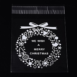 Clear Rectangle OPP Cellophane Bags for Christmas, with Wreath Pattern, Clear, 14x9.9cm, Unilateral Thickness: 0.035mm, Inner Measure: 11x9.9cm, about 95~100pcs/bag
