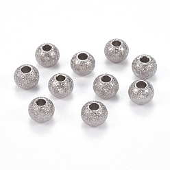 Stainless Steel Color 304 Stainless Steel Textured Beads, Round, Stainless Steel Color, 6x5mm, Hole: 2mm