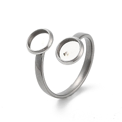 Stainless Steel Color 304 Stainless Steel Open Cuff Ring Findings, Pad Ring Setting, Flat Round, Stainless Steel Color, Inner Diameter: 17mm, Tray: 6mm