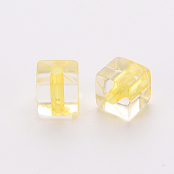 Gold Transparent Acrylic Beads, Cube, Gold, 8x7.5x7.5mm, Hole: 1.8mm, about 900pcs/500g