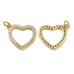 Real 18K Gold Plated 925 Sterling Silver Micro Pave Cubic Zirconia Charms, Heart Charm, with Jump Ring, Real 18K Gold Plated, 11x13x1.5mm, Hole: 2.3mm