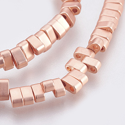 Real Rose Gold Plated Electroplated Non-magnetic Synthetic Hematite Multi-Strand Links Strands, Grade AA, Rectangle, Long-Lasting Plated, Frosted, Real Rose Gold Plated, 4.5x2x2.5mm, Hole: 1mm, about 181pcs/strand, 16.29 inch(41.4cm)