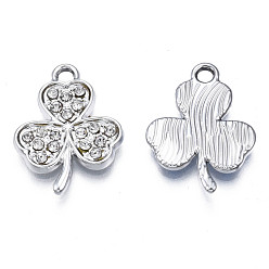 Кристалл Подвески из сплава , со стразами, без кадмия, без никеля и без свинца, клевер амулеты, платина, кристалл, 18.5x14x2 мм, отверстие : 1.8 мм