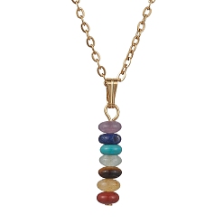 Golden Natural & Synthetic Mixed Gemstone Disc Pendant Necklaces, with Stainless Steel Chains, Golden, 17.80 inch(452mm)