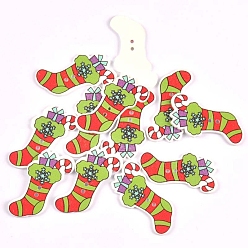 Christmas Socking Christmas Themed Wooden Buttons, 2-Hole, Garment Accessories, Christmas Socking, 30~35mm, 25pcs/bag