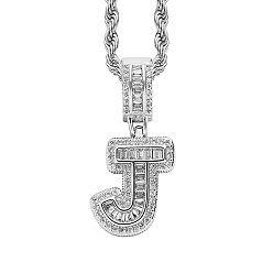 Letter J Латунные микро проложить кубического циркония подвески, письмо амулеты, буква J, 33x15 мм