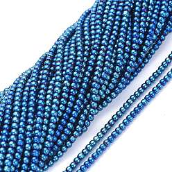 Blue Plated Electroplate Glass Beads Strands, Full Plated, Round, Blue Plated, 2.5mm, Hole: 0.7mm, about 177pcs/Strand, 14.09 inch(35.8cm)