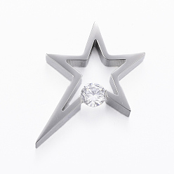 Stainless Steel Color 304 Stainless Steel Pendants, with Cubic Zirconia, Star, Stainless Steel Color, 33x24.5x6mm, Hole: 3mm