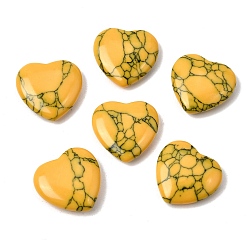 Gold Dyed Synthetic Turquoise Heart Love Stone, Healing Pocket Palm Stone for Reiki Balancing, Gold, 19.5x20~20.5x6mm