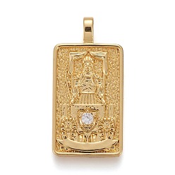 Real 18K Gold Plated Brass Micro Pave Clear Cubic Zirconia Pendants, Real 18K Gold Plated, Tarot Card Charms, The Chariot, The Chariot VII, 30x15x4mm, Hole: 3~4mm
