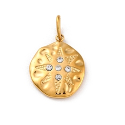 Кристалл 304 из нержавеющей стали горный хрусталь подвески, ионное покрытие (ip), плоская круглая звезда, реальный 14 k позолоченный, кристалл, 19x15.5x3.5 мм