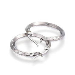 Stainless Steel Color 304 Stainless Steel Hoop Earrings, Textured, Stainless Steel Color, 27x26x3mm, Pin: 1.2x0.7mm