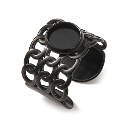 Black 304 Stainless Steel Cable Chain Cuff Ring Components, Round Pad Ring Setting, Ion Plating(IP), Long-Lasting Plated, Black, 14mm,18mm, Tray Size: 8mm