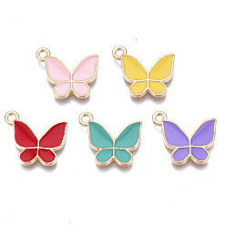 Mixed Color Alloy Enamel Pendants, Cadmium Free & Lead Free, Butterfly, Light Gold, Mixed Color, 15x17x2mm, Hole: 1.6mm