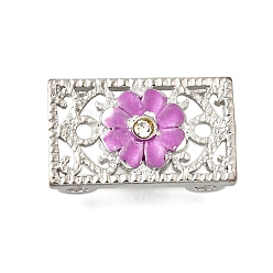 Фиолетовый Латунный хрустальный стразы прямоугольник с цветочными многорядными звеньями, Эмаль стиле, без кадмия и без свинца, стойки покрытие, платина, фиолетовые, 13x22x6 мм, отверстие : 2 мм