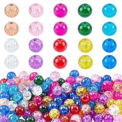 Mixed Color Spray Painted Transparent Crackle Glass Beads, Round, Mixed Color, 8mm, Hole: 1.3mm, 10 colors, 20pcs/color, 200pcs/box