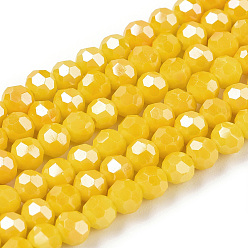 Gold Opaque Glass Beads Strands, Faceted, Round, Gold, 3mm, Hole: 0.8mm, about 164~166pcs/strand, 19.69~19.88 inch(50~50.5cm)
