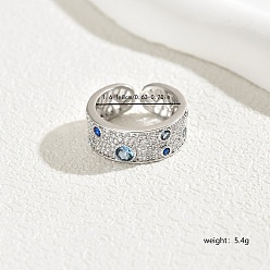 Платина Регулируемые элегантные латунные кольца-манжеты с микропаве из кубического циркония для женщин, платина, внутренний диаметр: 16мм~18мм