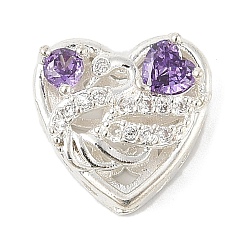 Средняя Орхидея Латунные микро проложить кубического циркония бусы, сердце с лебедем, без свинца и без кадмия, долговечный, средне орхидеи, 13x13.5x6.5 мм, отверстие : 1.6 мм