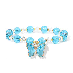 FD11053-19cm Glass bracelet with butterfly pendant - minimalist design, elegant accessory.