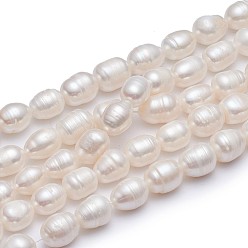 White Natural Cultured Freshwater Pearl Beads Strands Rice, Natural Color, White, 10~11mm, Hole: 0.8mm, about 28~29pcs/strand, 13.58 inch(34.5cm)