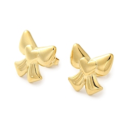 Real 14K Gold Plated 304 Stainless Steel Stud Earrings for Women, Bowknot, Real 14K Gold Plated, 15x15mm