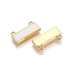 White Synthetic Opal Pendants, with Brass Findings, Rectangle, Golden, White, 11x21.5~22x3~4mm, Hole: 1.6mm