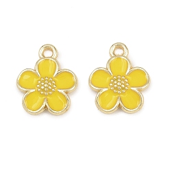 Желтый Подвески из эмали и сплава, цветок, золотые, желтые, 16x13.5x2 мм, отверстие : 1.6 мм