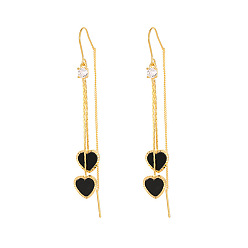 Golden Brass & Acrylic Heart Dangle Ear Thread for Women, Golden, 80x15mm