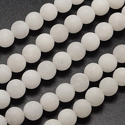 White Jade Natural White Jade Beads Strands, Frosted, Round, 10mm, Hole: 1mm, about 38pcs/strand, 14.9 inch