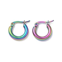 Rainbow Color 304 серьги из нержавеющей стали для женщин, ионное покрытие (ip), Кольцевая форма, Радуга цветов, 16x18x3 мм