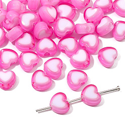 Deep Pink Acrylic Bicolor Heart Beads, for DIY Bracelet Necklace Handmade Jewelry Accessories, Deep Pink, 8x7mm, Hole: 2mm