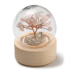 Rose Quartz LED Glass Crystal Ball Ornament, with Natural Rose Quartz Chips Money Tree inside, Reiki Energy Stone Desktop Office Table Decor, 52x65mm