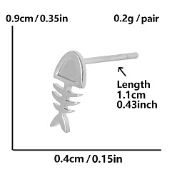 Серебро 304 серьги-гвоздики из нержавеющей стали в форме рыбьей кости, серебряные, 9x4 мм