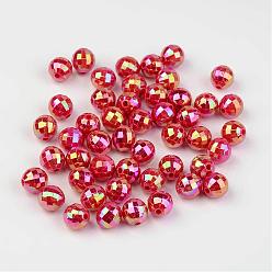 Dark Red Faceted Colorful Eco-Friendly Poly Styrene Acrylic Round Beads, AB Color, Dark Red, 6mm, Hole: 1mm, about 5000pcs/500g