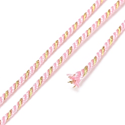Pink Polycotton Filigree Cord, Braided Rope, with Plastic Reel, for Wall Hanging, Crafts, Gift Wrapping, Pink, 1.2mm, about 27.34 Yards(25m)/Roll