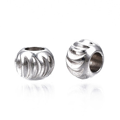Stainless Steel Color 201 Stainless Steel Corrugated Beads, Round, Stainless Steel Color, 6x4.5mm, Hole: 2.5mm