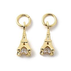Золотой Латунные микро проложить кубического циркония прелести, Эйфелева башня, золотые, 11x4.5 мм, отверстие : 3 мм