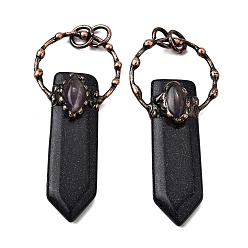 Синий Драгоценный Камень Большие подвески в форме меча из натурального аметиста и синтетического синего золота, с медными кольцами, Красная медь, 66~73x30~31x11.5~12 мм, отверстие : 6 мм