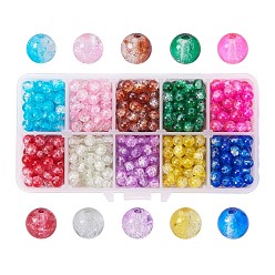 Mixed Color PandaHall Elite Baking Painted Crackle Glass Bead, Round, Mixed Color, 6mm, Hole: 1.3~1.6mm
