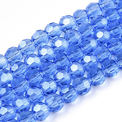 Royal Blue Electroplate Glass Bead Strands, Pearl Luster Plated, Faceted(32 Facets), Round, Royal Blue, 4mm